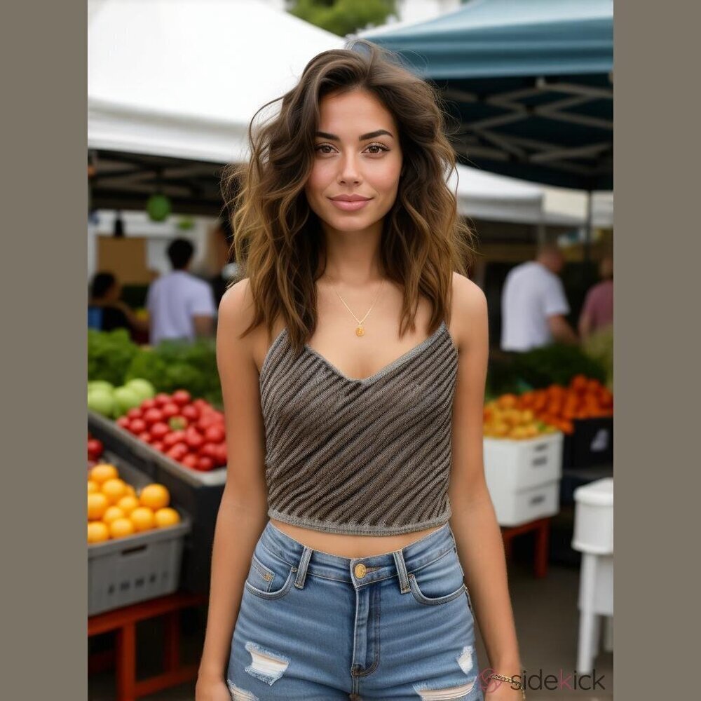 Handmade Women's Size Small/Medium Blue Gray Stripe Knit V Neck Cropped Tank Top